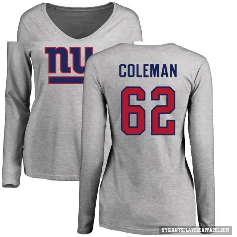 Women's ＃62 Davon Coleman New York Giants Ash Logo Slim Fit Long Sleeve T-Shirt