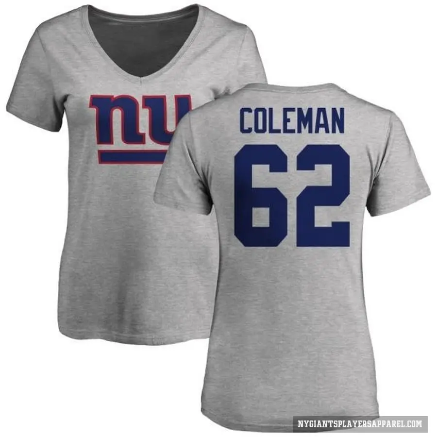Women's ＃62 Davon Coleman New York Giants Ash Logo Slim Fit T-Shirt