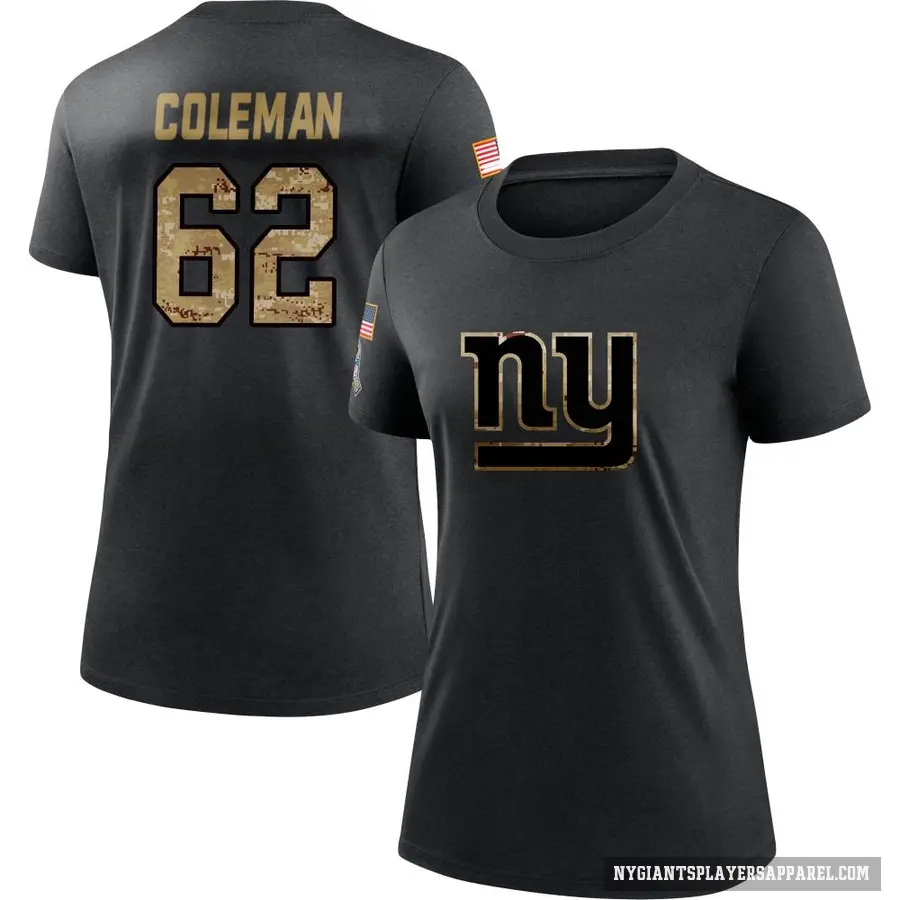 Women's ＃62 Davon Coleman New York Giants Black 2020 Salute To Service Performance T-Shirt