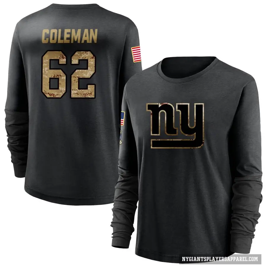 Women's ＃62 Davon Coleman New York Giants Black 2020 Salute To Service Sideline Performance Long Sleeve T-Shirt