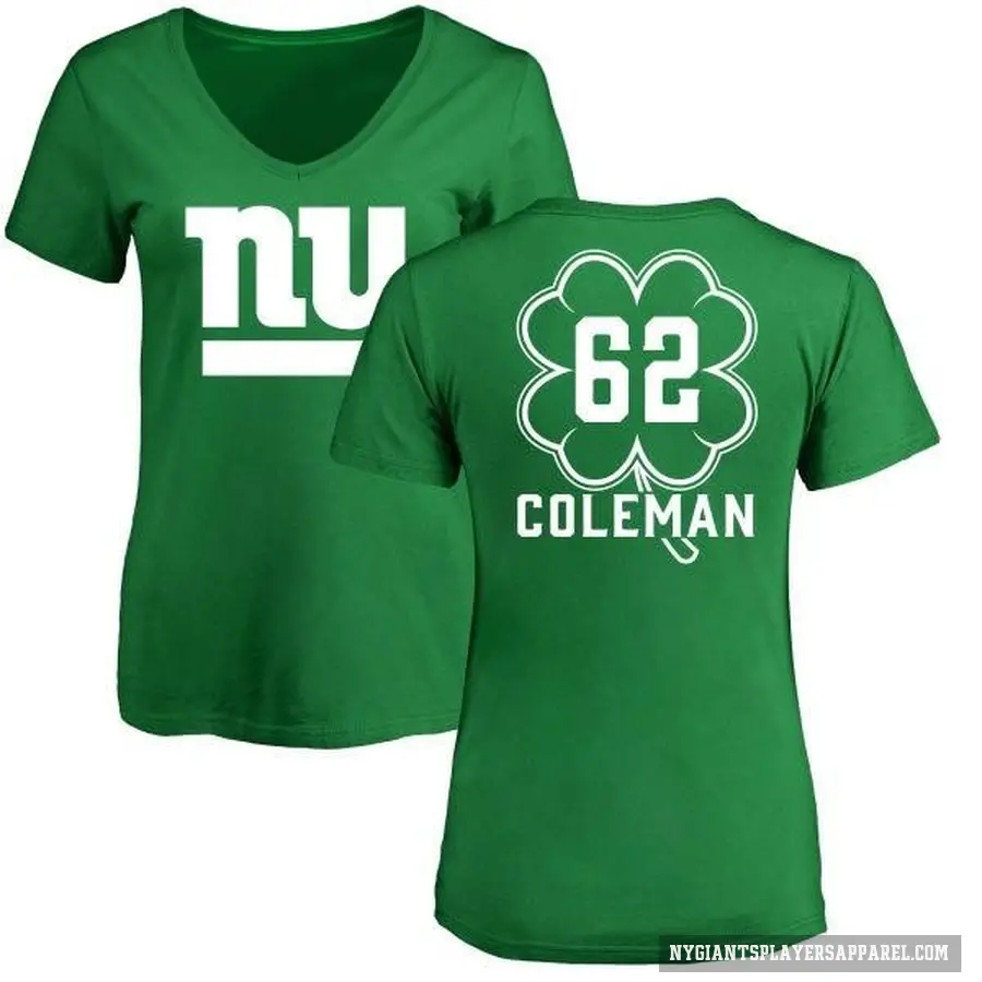 Women's ＃62 Davon Coleman New York Giants Green St. Patrick's Day V-Neck T-Shirt