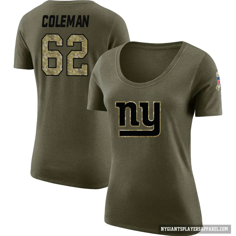 Women's ＃62 Davon Coleman New York Giants Olive Salute to Service Scoop Neck T-Shirt