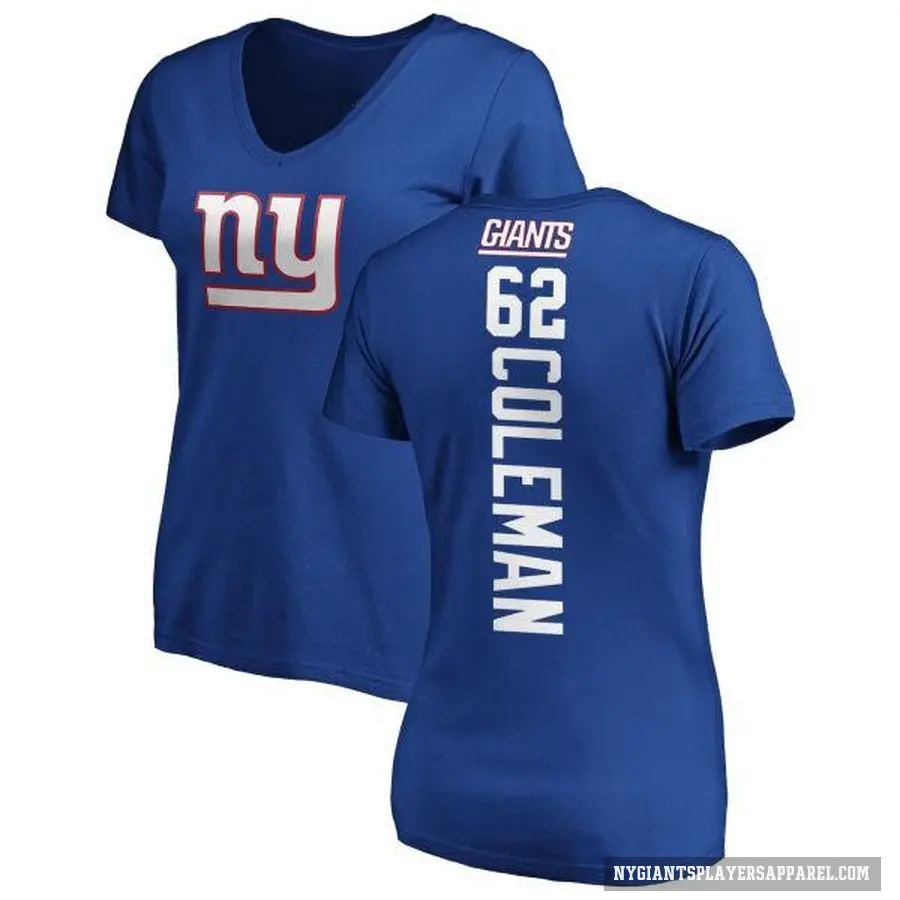 Women's ＃62 Davon Coleman New York Giants Royal Backer Slim Fit T-Shirt