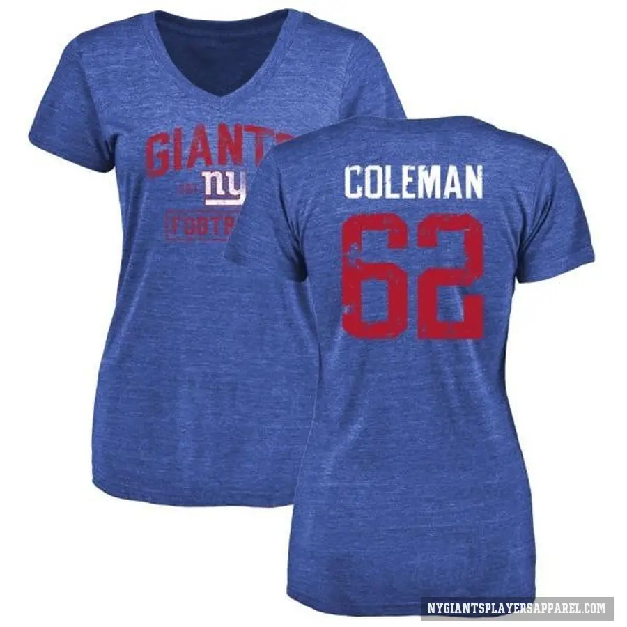 Women's ＃62 Davon Coleman New York Giants Royal Distressed T-Shirt