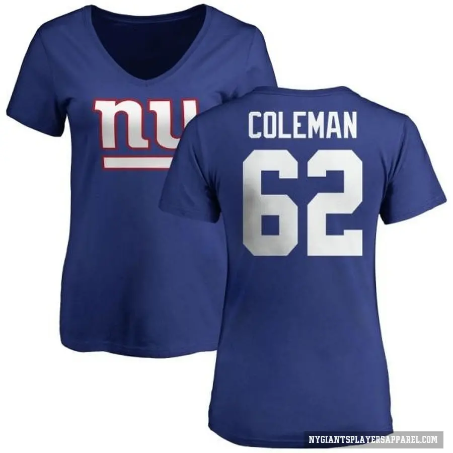 Women's ＃62 Davon Coleman New York Giants Royal Logo Slim Fit T-Shirt