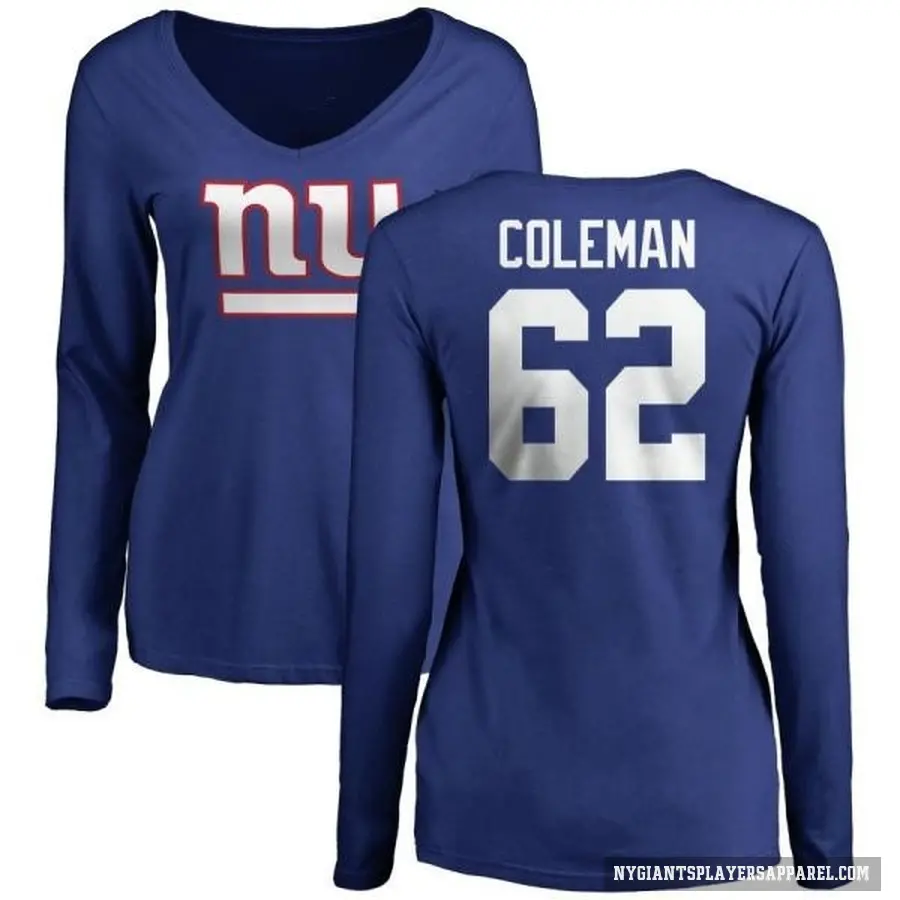 Women's ＃62 Davon Coleman New York Giants Royal Long Sleeve T-Shirt