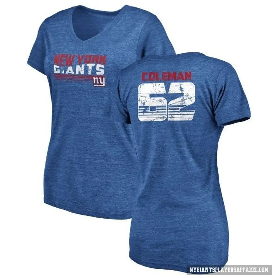Women's ＃62 Davon Coleman New York Giants Royal Retro V-Neck T-Shirt
