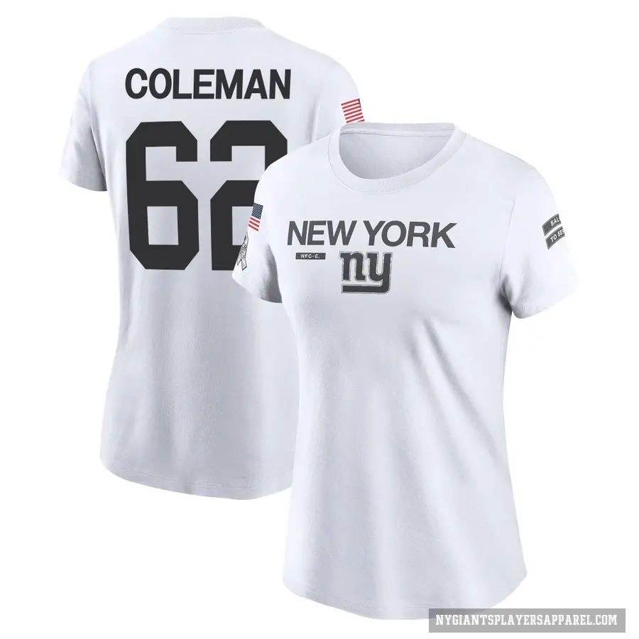 Women's ＃62 Davon Coleman New York Giants White 2024 Salute to Service Performance T-Shirt
