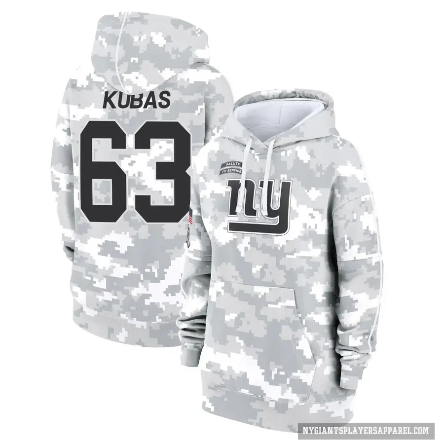 Women's ＃63 Jake Kubas New York Giants Arctic Camo 2024 Salute to Service Club Fleece Pullover Hoodie