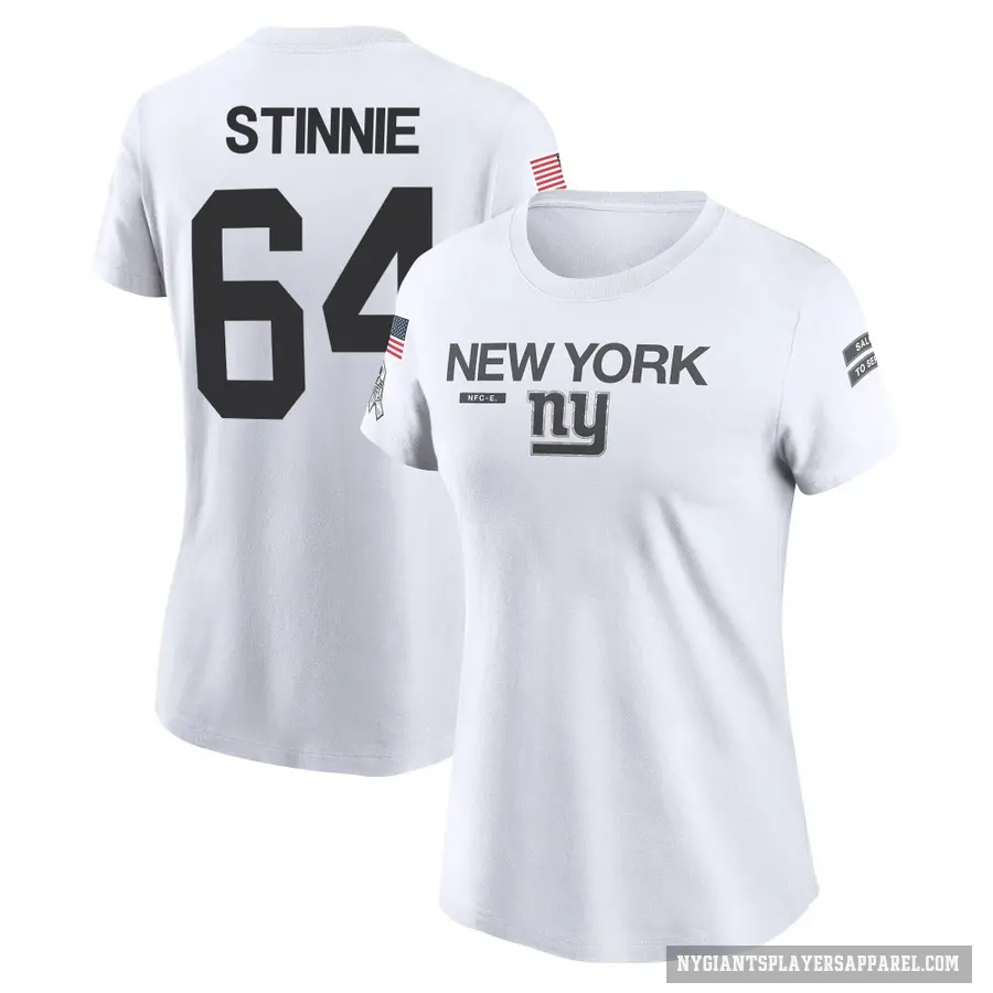 Women's ＃64 Aaron Stinnie New York Giants White 2024 Salute to Service Performance T-Shirt