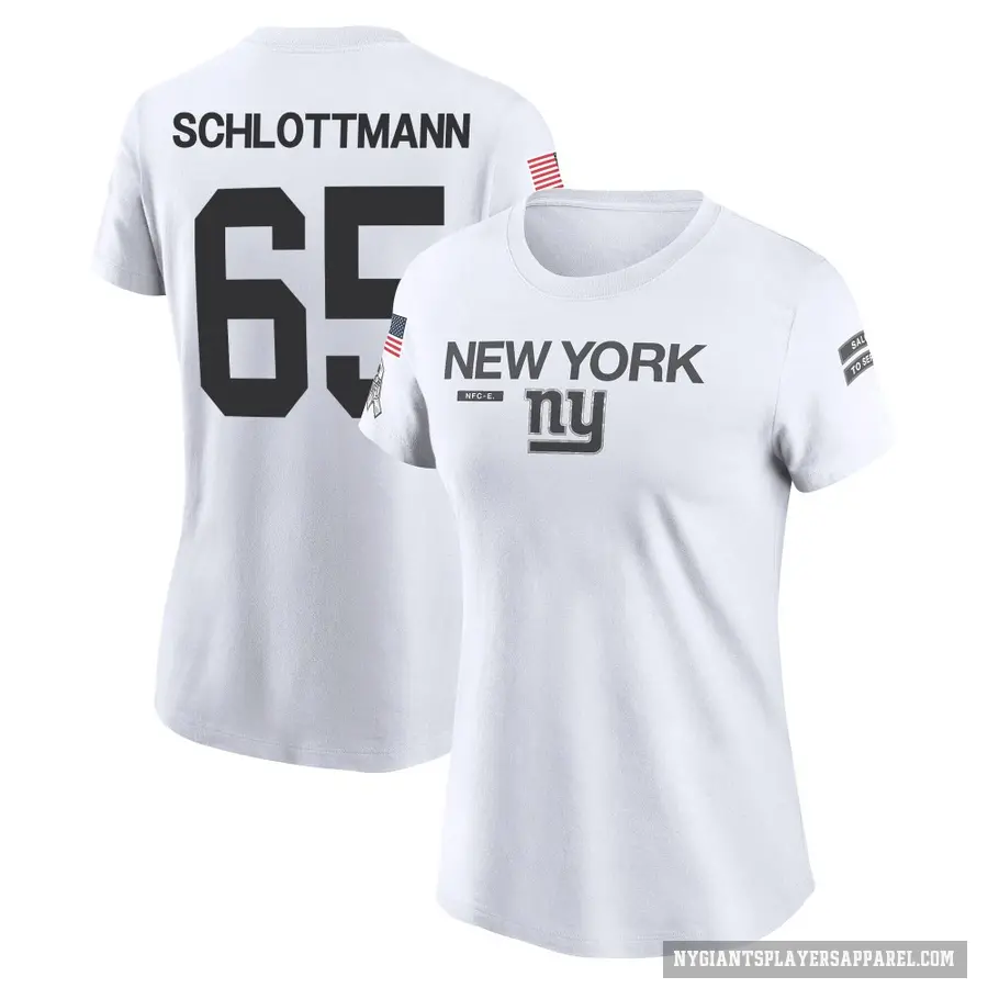 Women's ＃65 Austin Schlottmann New York Giants White 2024 Salute to Service Performance T-Shirt
