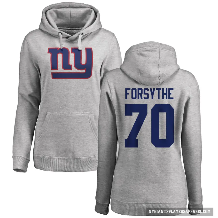 Women's ＃70 Stone Forsythe New York Giants Pro Line Ash Name & Number Logo Pullover Hoodie
