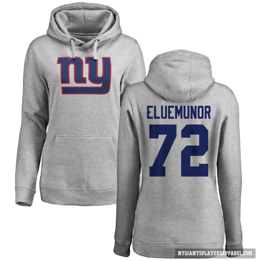 Women's ＃72 Jermaine Eluemunor New York Giants Pro Line Ash Name & Number Logo Pullover Hoodie