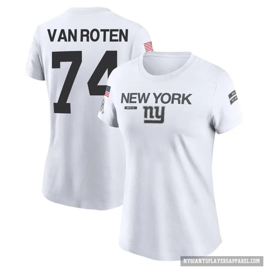 Women's ＃74 Greg Van Roten New York Giants White 2024 Salute to Service Performance T-Shirt