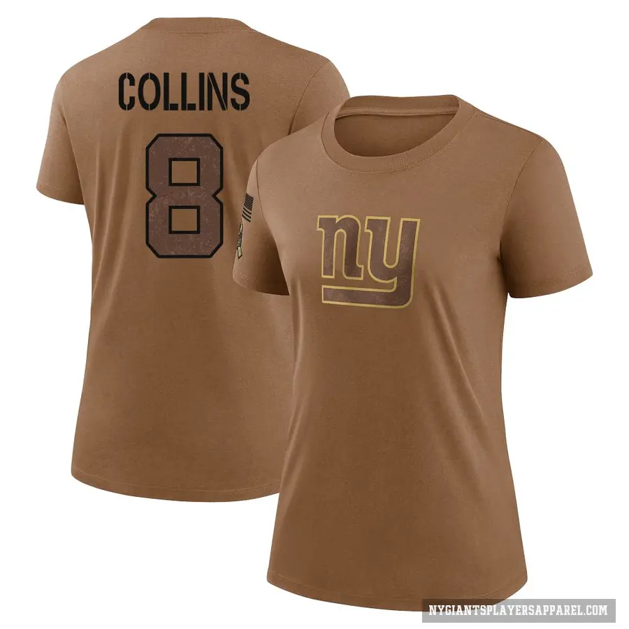 Women's ＃8 Beaux Collins New York Giants Brown 2023 Salute To Service Performance T-Shirt