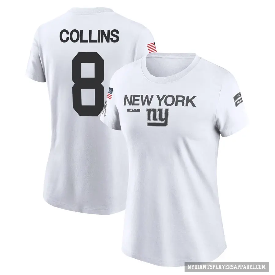 Women's ＃8 Beaux Collins New York Giants White 2024 Salute to Service Performance T-Shirt