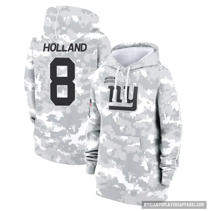 Women's ＃8 Jevon Holland New York Giants Arctic Camo 2024 Salute to Service Club Fleece Pullover Hoodie