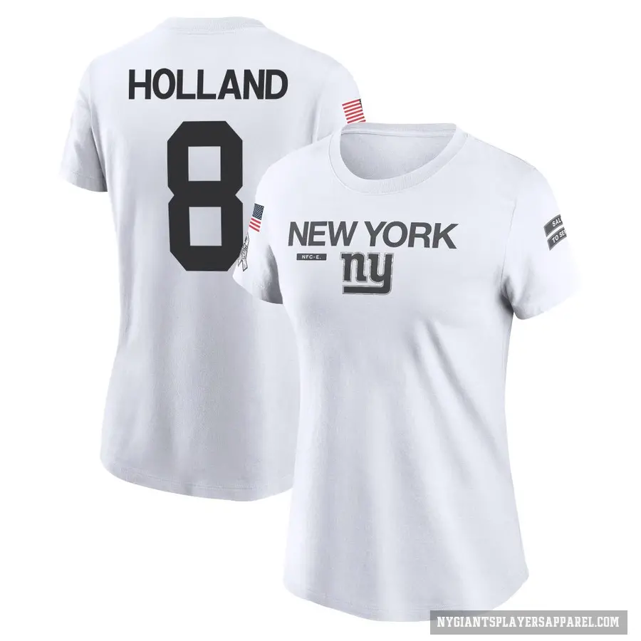 Women's ＃8 Jevon Holland New York Giants White 2024 Salute to Service Performance T-Shirt