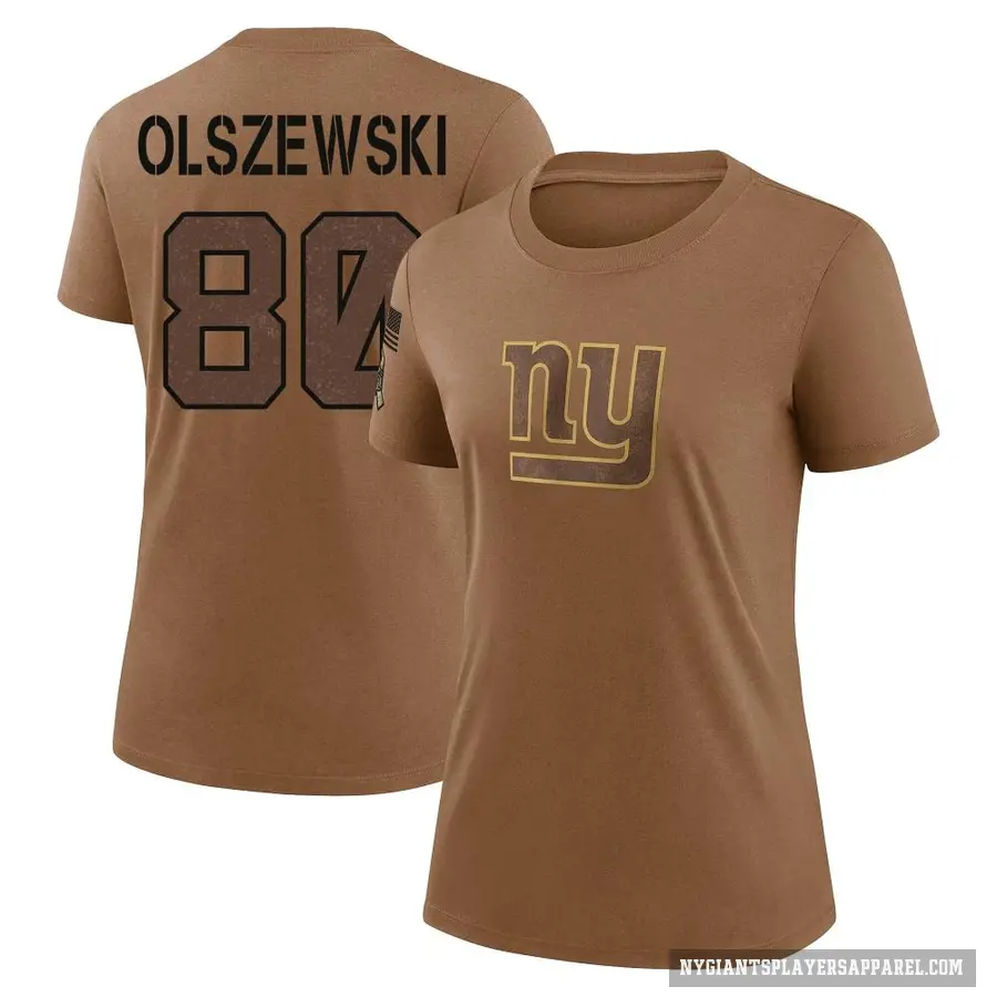 Women's ＃80 Gunner Olszewski New York Giants Brown 2023 Salute To Service Performance T-Shirt