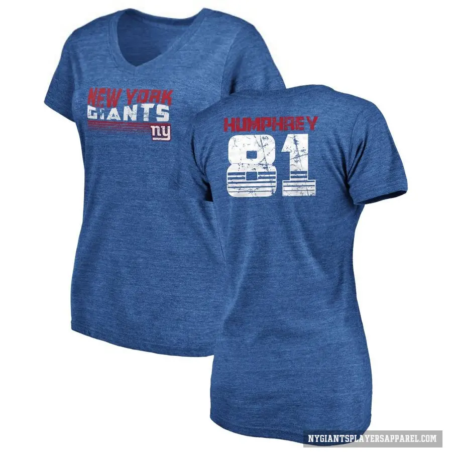 Women's ＃81 Lil'Jordan Humphrey New York Giants Royal Retro V-Neck T-Shirt