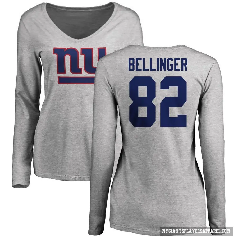 Women's ＃82 Daniel Bellinger New York Giants Ash Logo Slim Fit Long Sleeve T-Shirt