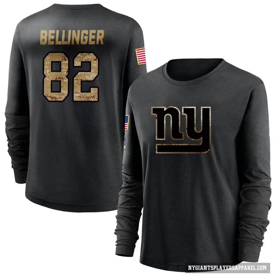 Women's ＃82 Daniel Bellinger New York Giants Black 2020 Salute To Service Sideline Performance Long Sleeve T-Shirt