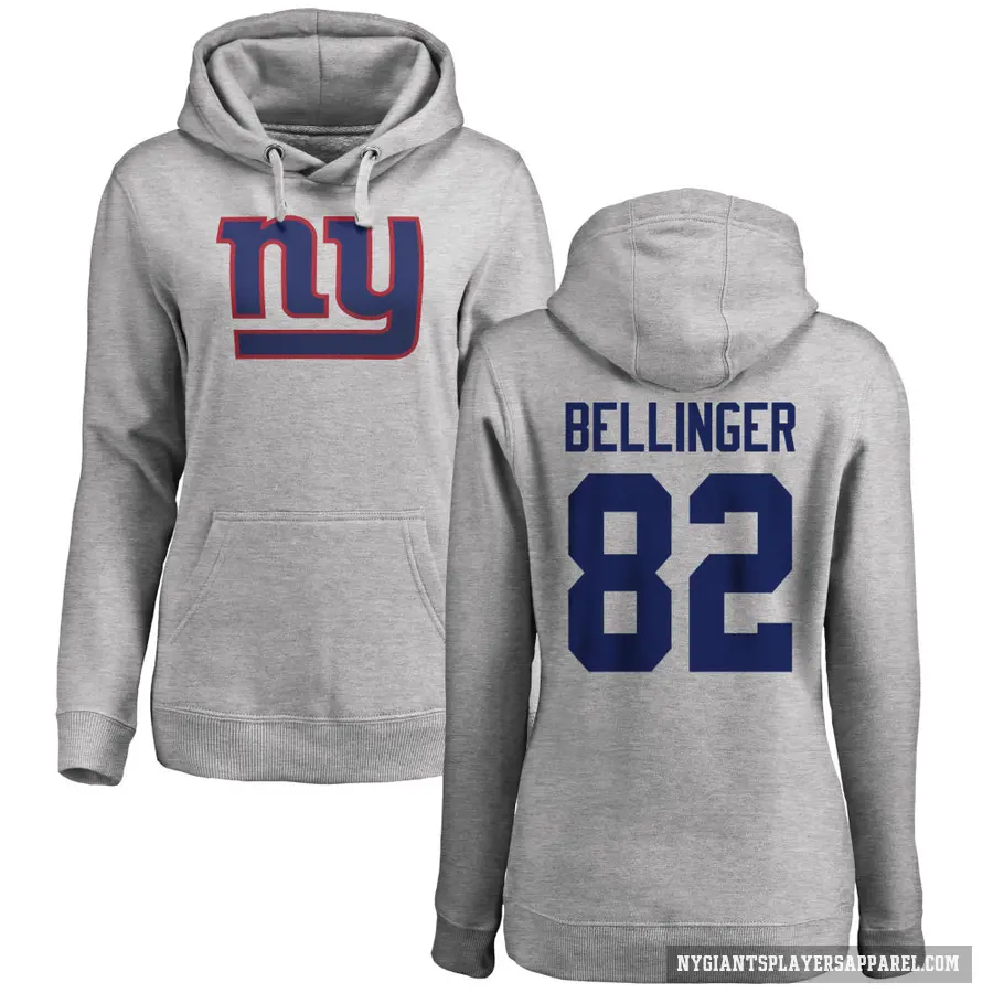 Women's ＃82 Daniel Bellinger New York Giants Pro Line Ash Name & Number Logo Pullover Hoodie