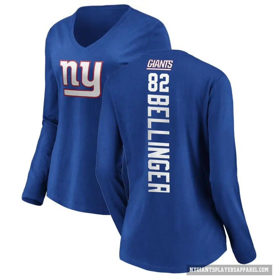 Women's ＃82 Daniel Bellinger New York Giants Royal Backer Slim Fit Long Sleeve T-Shirt