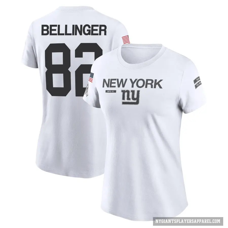 Women's ＃82 Daniel Bellinger New York Giants White 2024 Salute to Service Performance T-Shirt