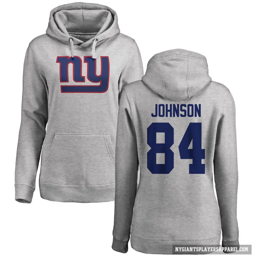 Women's ＃84 Theo Johnson New York Giants Pro Line Ash Name & Number Logo Pullover Hoodie