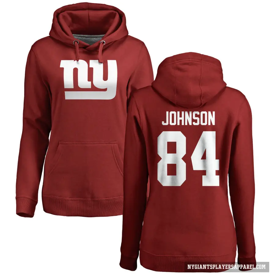 Women's ＃84 Theo Johnson New York Giants Red Pro Line Name & Number Logo Pullover Hoodie