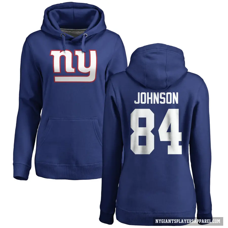 Women's ＃84 Theo Johnson New York Giants Royal Pro Line by Branded Name & Number Pullover Hoodie