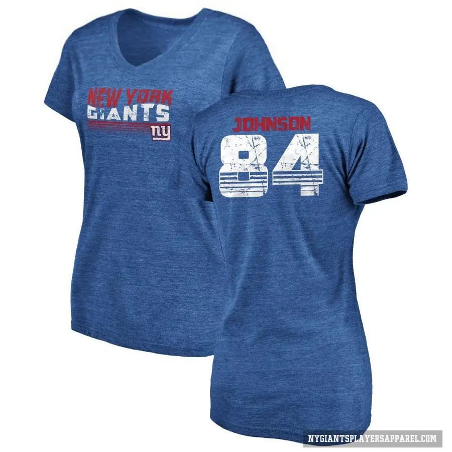 Women's ＃84 Theo Johnson New York Giants Royal Retro V-Neck T-Shirt