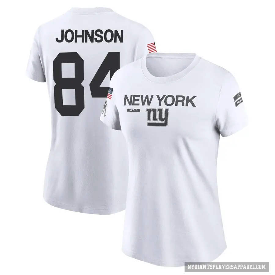 Women's ＃84 Theo Johnson New York Giants White 2024 Salute to Service Performance T-Shirt