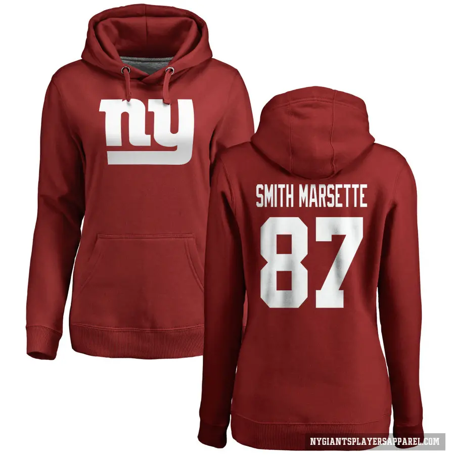 Women's ＃87 Ihmir Smith-Marsette New York Giants Red Pro Line Name & Number Logo Pullover Hoodie