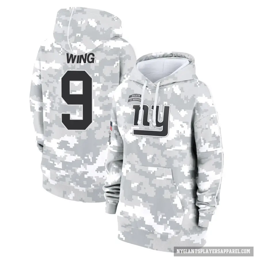 Women's ＃9 Brad Wing New York Giants Arctic Camo 2024 Salute to Service Club Fleece Pullover Hoodie