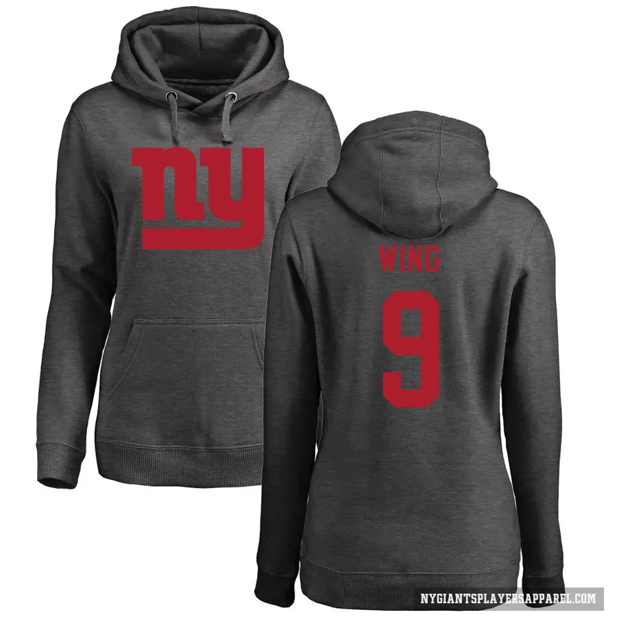 Women's ＃9 Brad Wing New York Giants Pro Line by Branded Ash One Color Pullover Hoodie