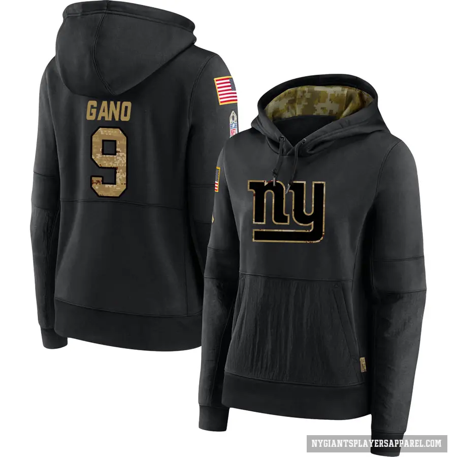 Women's ＃9 Graham Gano New York Giants Black 2020 Salute to Service Sideline Performance Pullover Hoodie