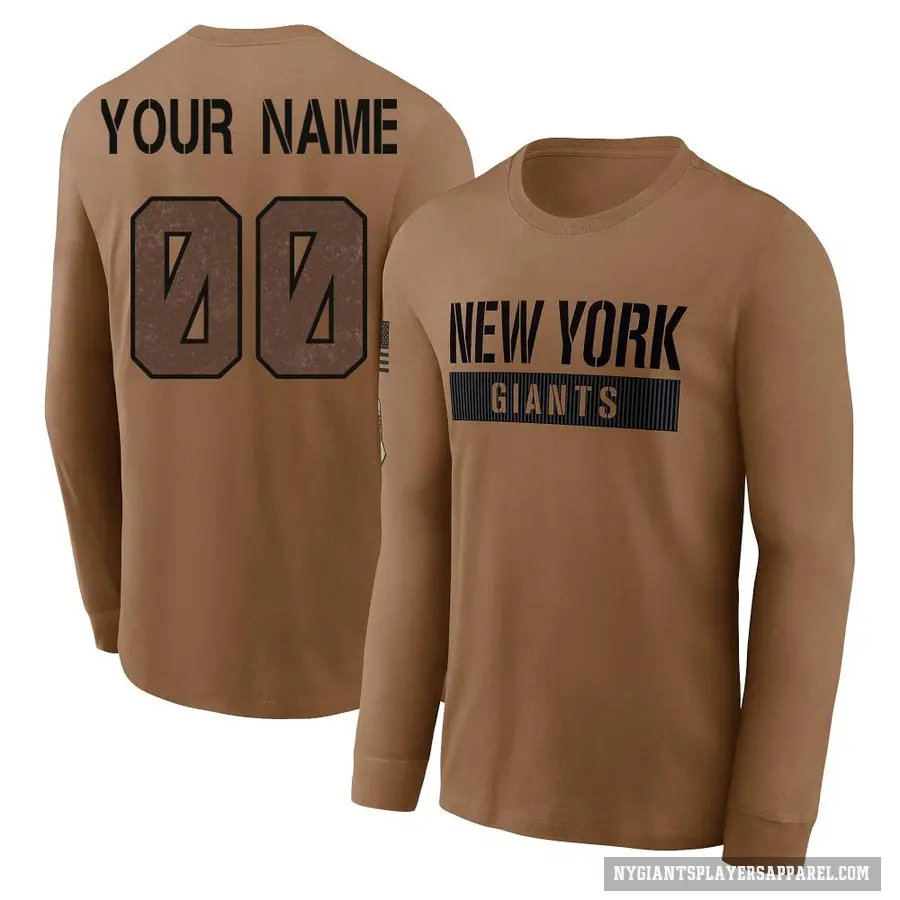 Youth ＃00 Custom New York Giants Brown 2023 Salute To Service Long Sleeve T-Shirt