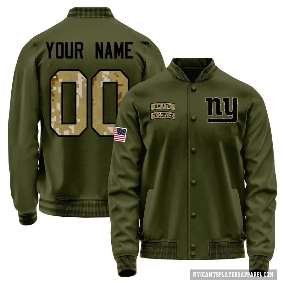Youth ＃00 Custom New York Giants Olive Salute to Service Sideline Performance Jacket