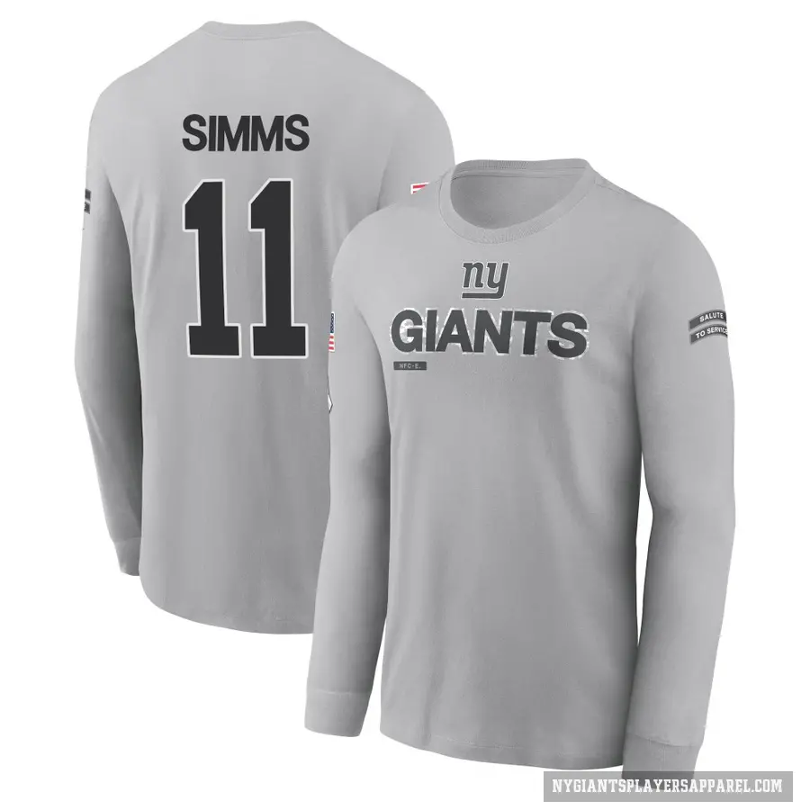Youth ＃11 Phil Simms New York Giants Gray 2024 Salute to Service Long Sleeve T-Shirt