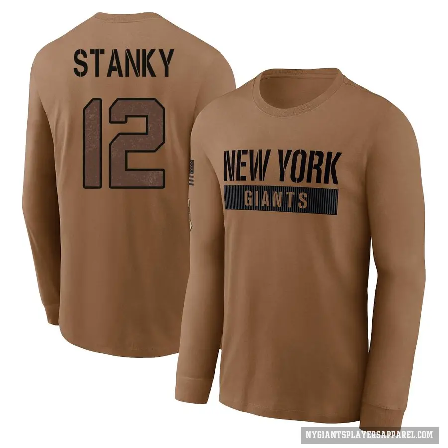 Youth ＃12 Eddie Stanky New York Giants Brown 2023 Salute To Service Long Sleeve T-Shirt