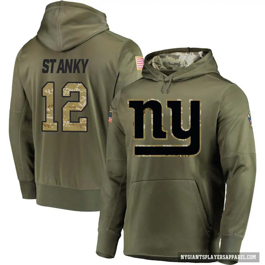 Youth ＃12 Eddie Stanky New York Giants Olive Salute to Service Pullover Hoodie