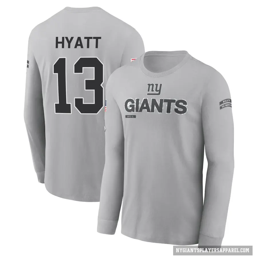 Youth ＃13 Jalin Hyatt New York Giants Gray 2024 Salute to Service Long Sleeve T-Shirt