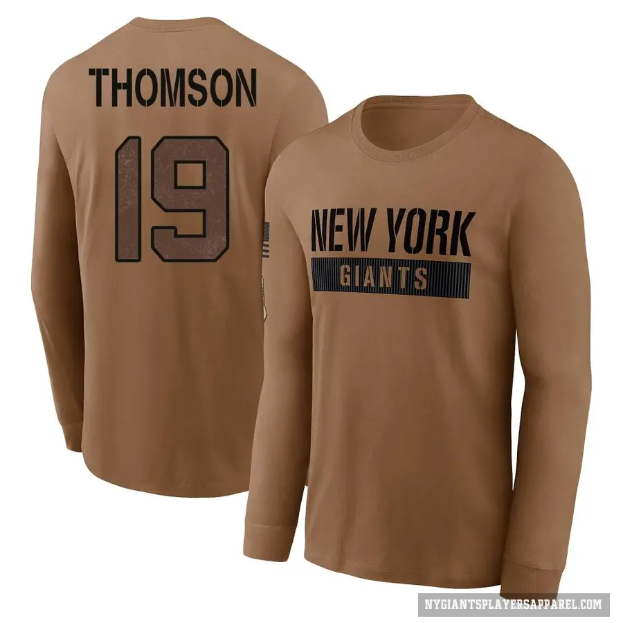 Youth ＃19 Bobby Thomson New York Giants Brown 2023 Salute To Service Long Sleeve T-Shirt