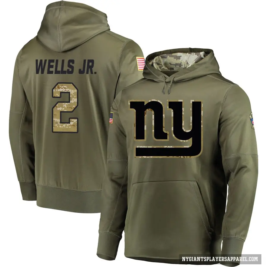 Youth ＃2 Antwane Wells Jr. New York Giants Olive Salute to Service Pullover Hoodie