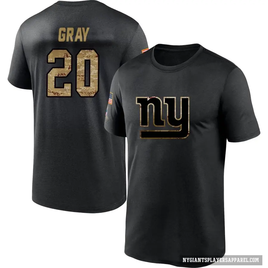 Youth ＃20 Eric Gray New York Giants Black 2020 Salute To Service Performance T-Shirt