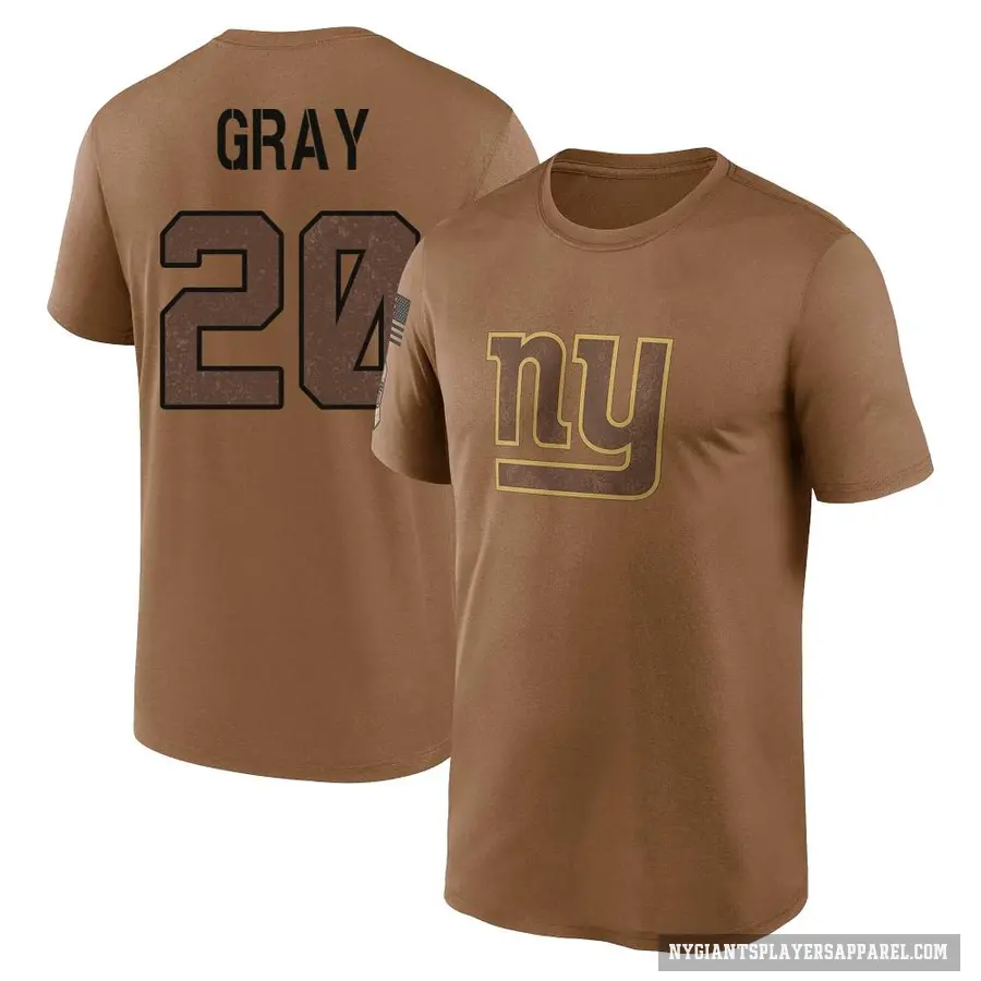 Youth ＃20 Eric Gray New York Giants Brown 2023 Salute To Service Performance T-Shirt
