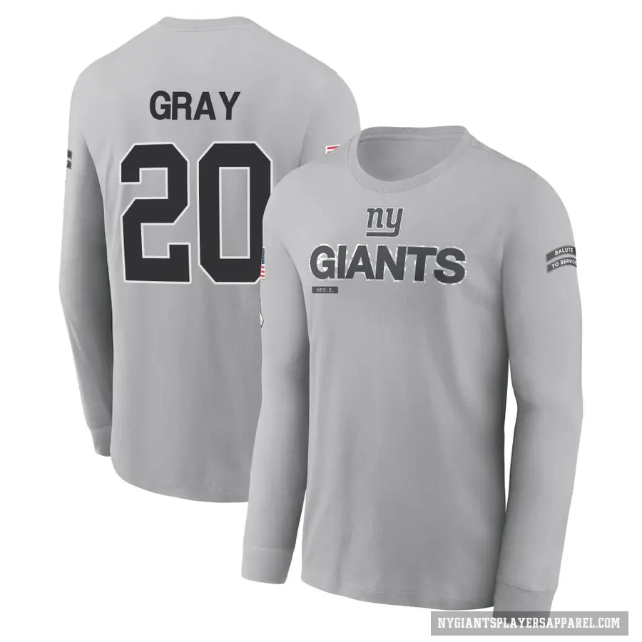 Youth ＃20 Eric Gray New York Giants Gray 2024 Salute to Service Long Sleeve T-Shirt
