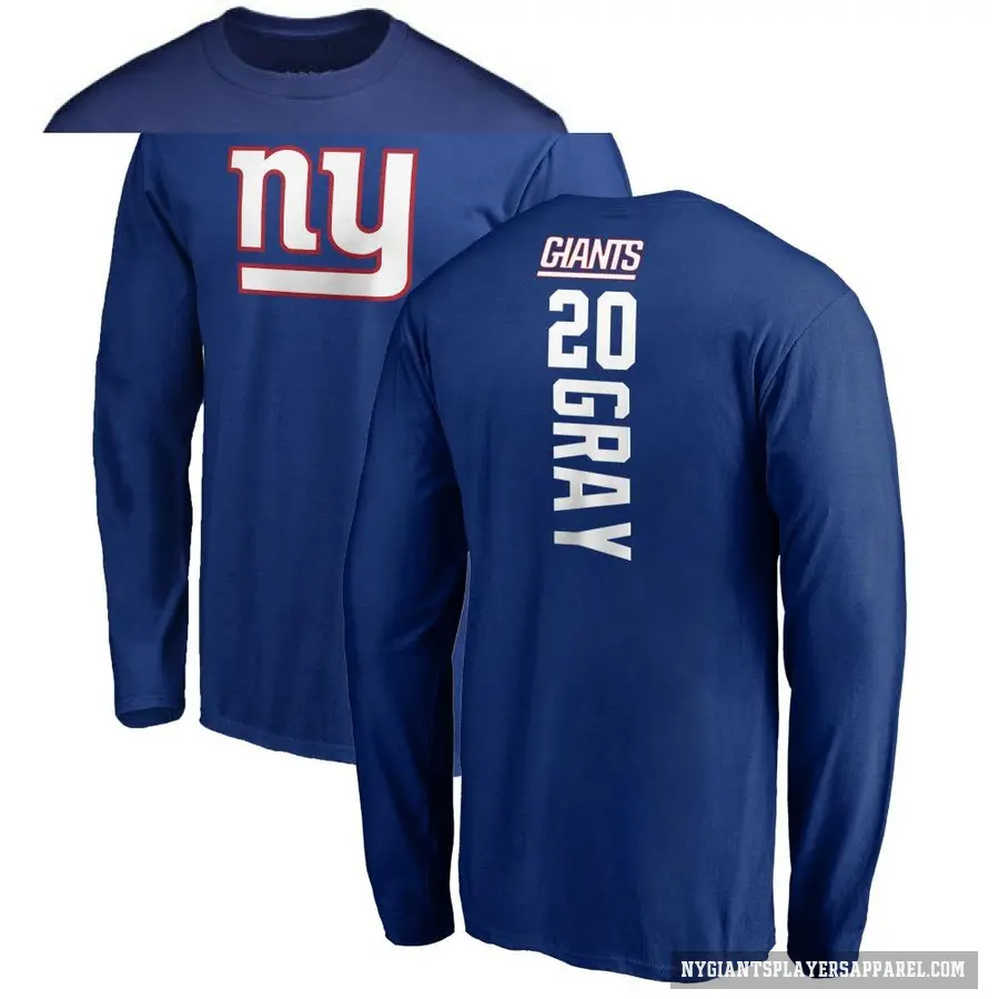 Youth ＃20 Eric Gray New York Giants Gray Backer Long Sleeve T-Shirt Royal